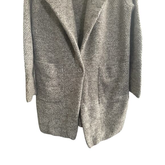 ZARA KNIT Small Fur Collar Long Cardigan Sweater Coat Taupe Pockets #5648 - Picture 4 of 11